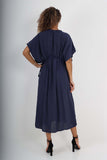 Italian Drawestring Front Flared Linen Dress For Women  - Dropwear