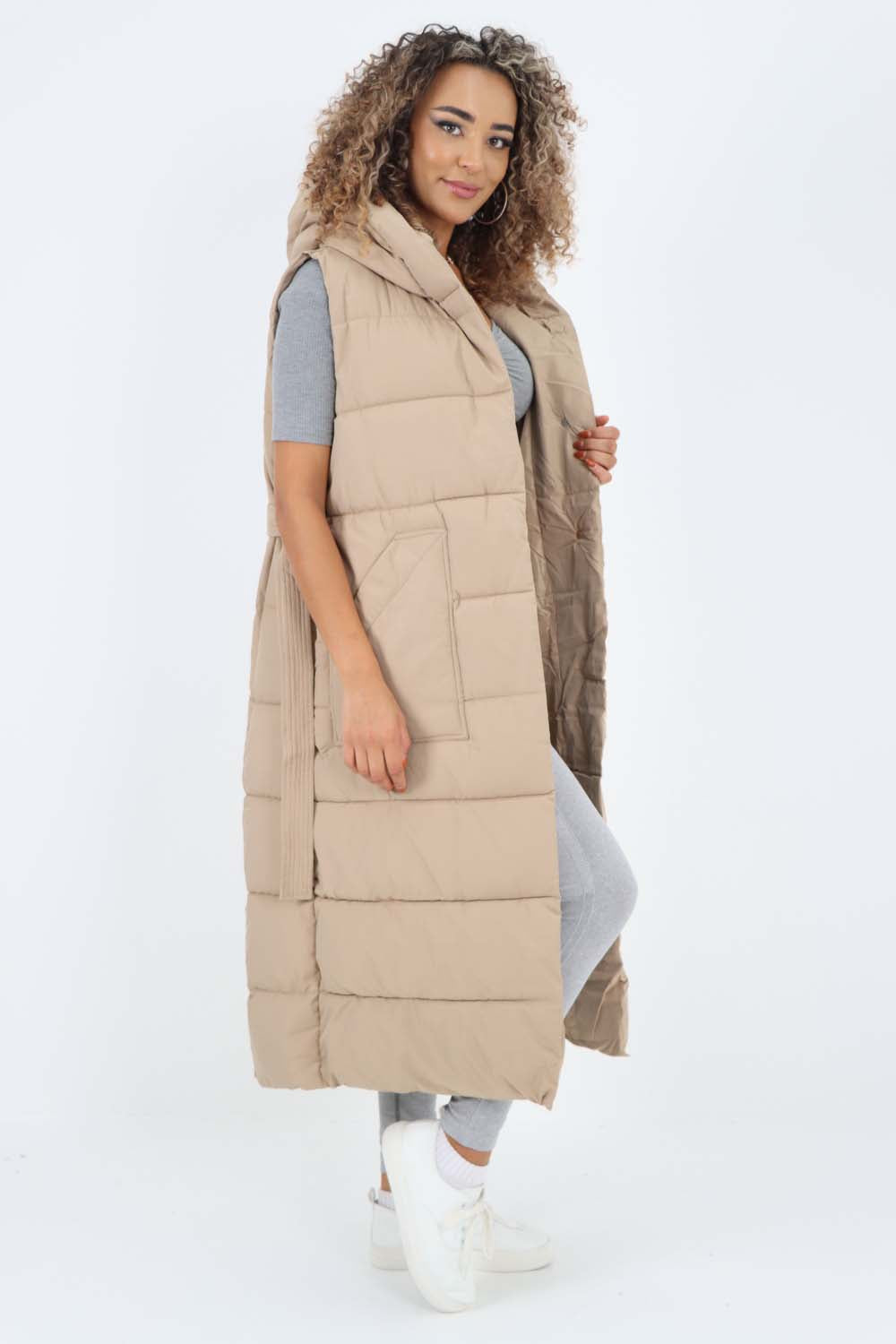 Italian Belted Hooded Long Gilet For Women  - Dropwear