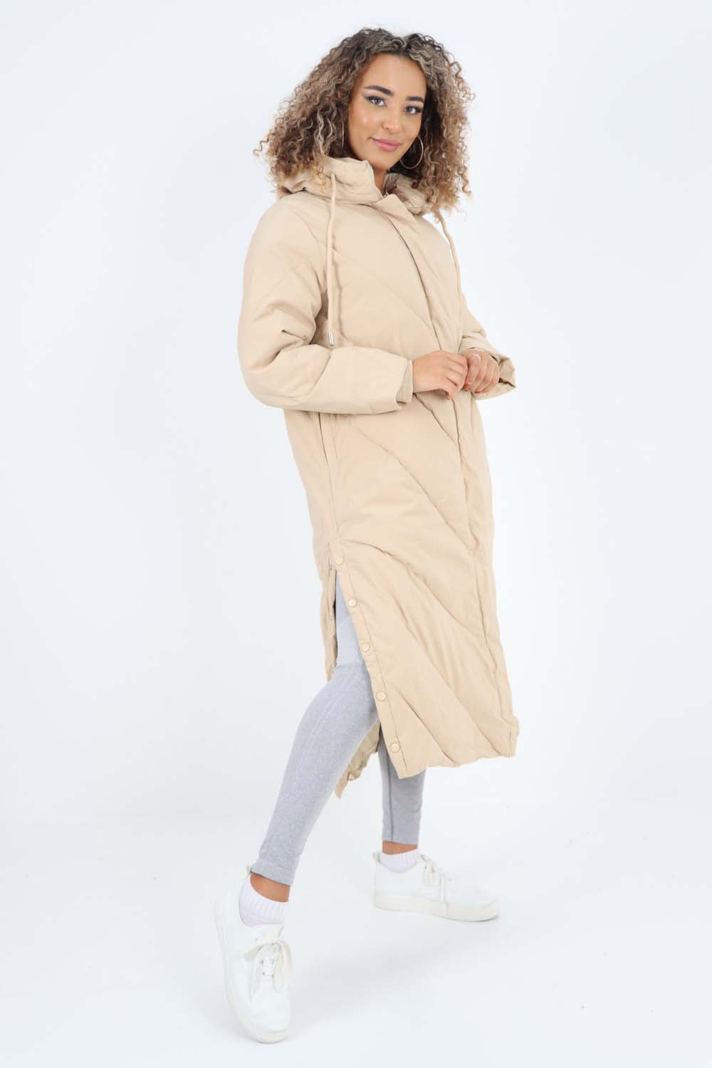 Italian Quilted Hooded Long Jacket Coat For Women  - Dropwear