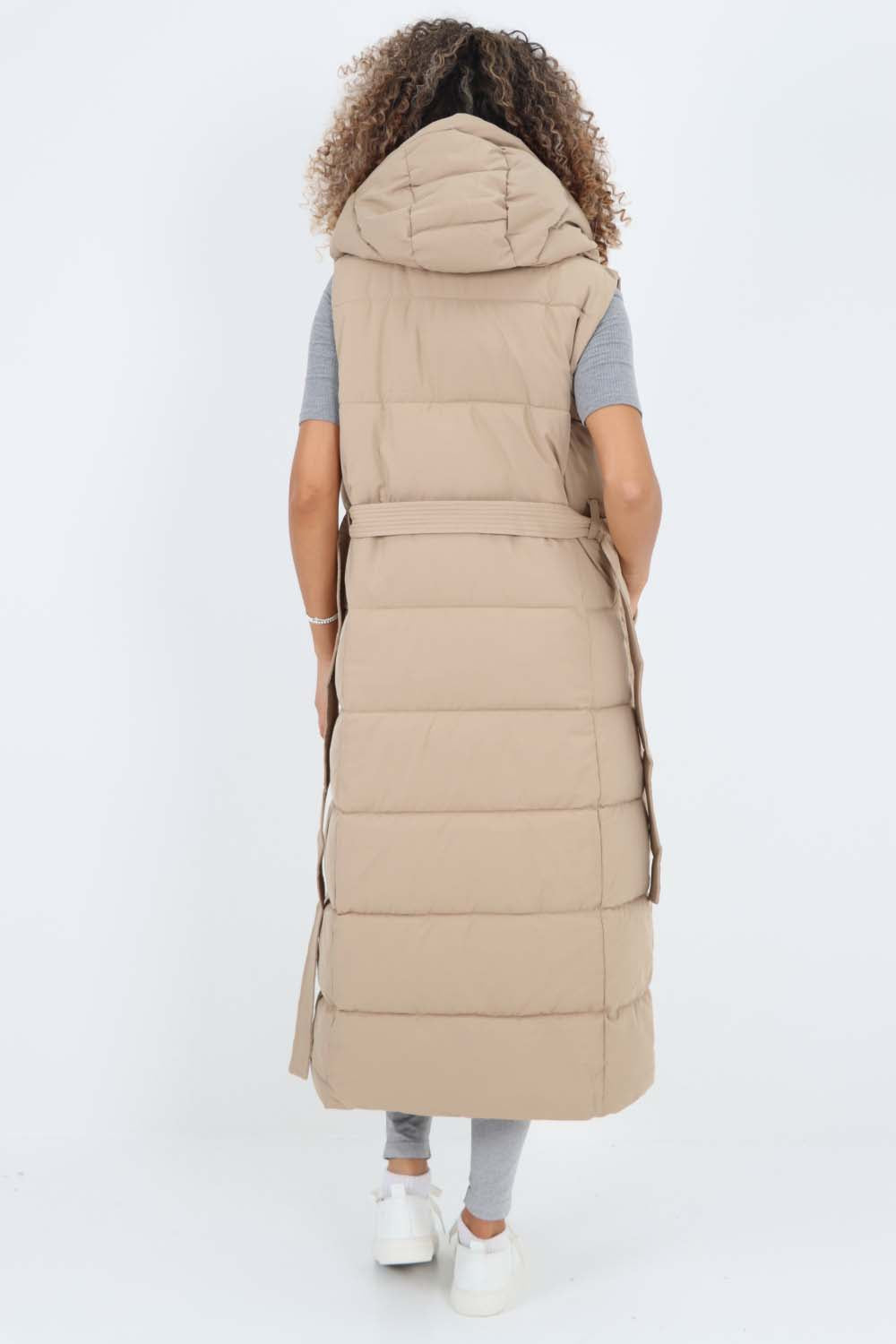 Italian Belted Hooded Long Gilet For Women  - Dropwear
