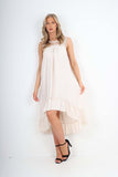 White Italian Lace Neckline Dipped Hem Dress For Women ONE SIZE (FITS UK 10-18) - Dropwear