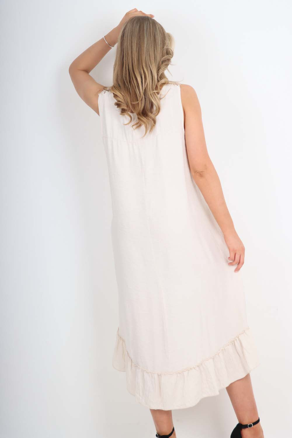 Italian Lace Neckline Dipped Hem Dress For Women  - Dropwear