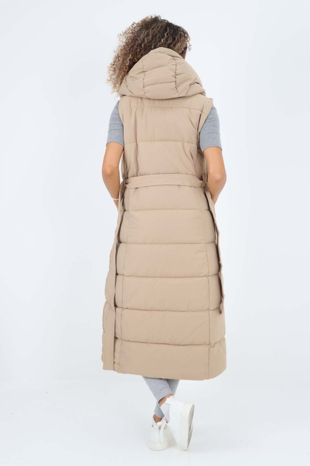 Italian Belted Hooded Long Gilet For Women  - Dropwear
