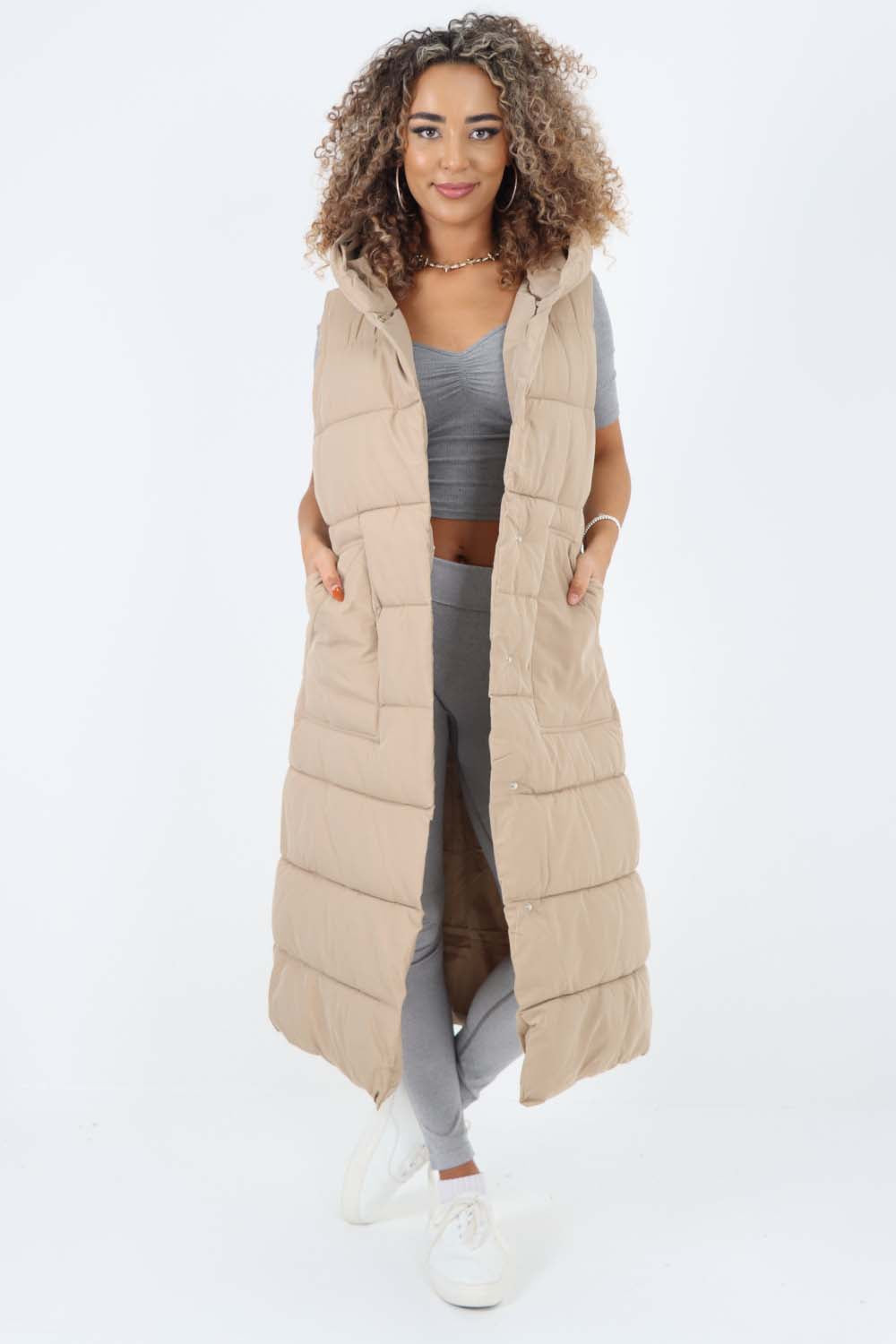 Italian Belted Hooded Long Gilet For Women  - Dropwear