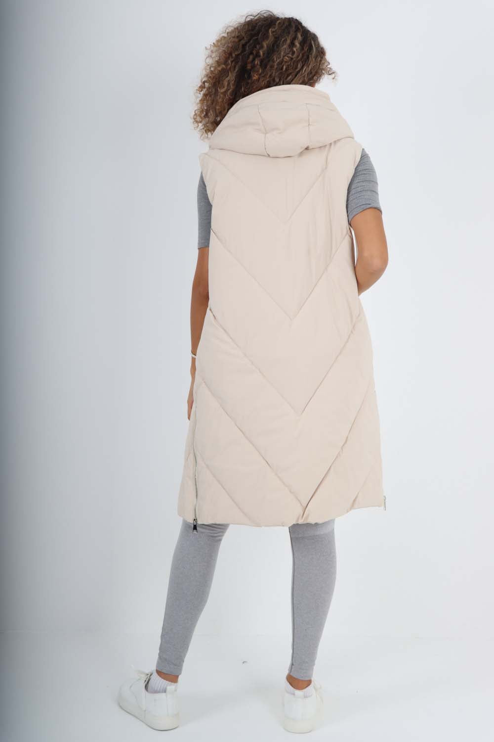 Italian Padded Pockets Hooded Zip up Long Gilet For Women  - Dropwear