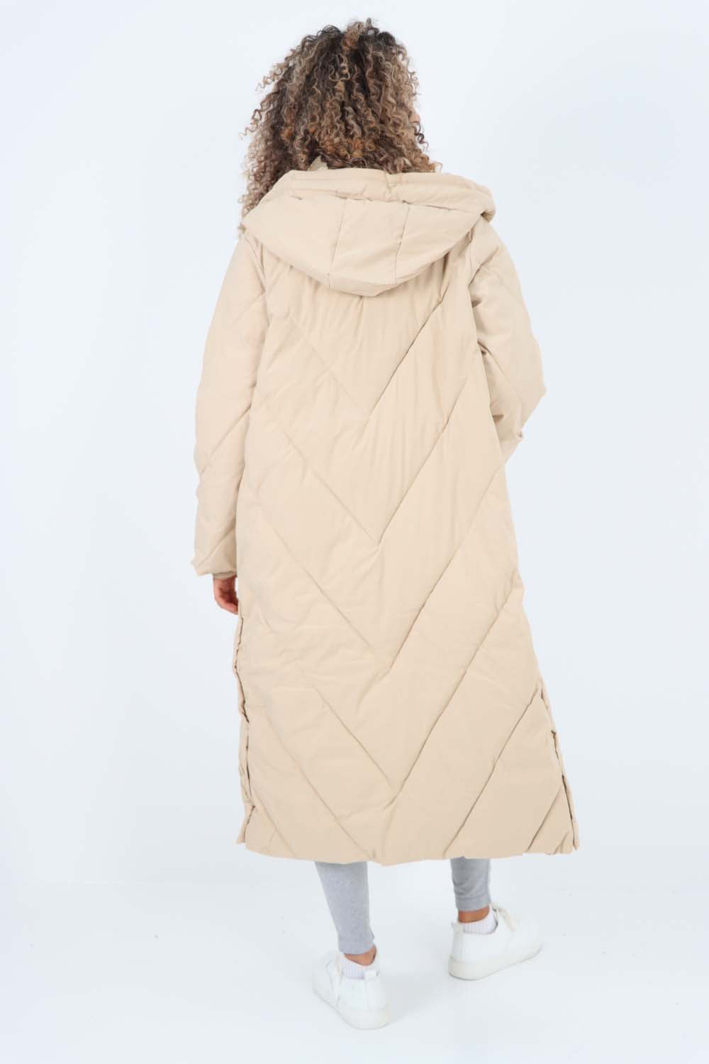 Italian Quilted Hooded Long Jacket Coat For Women  - Dropwear