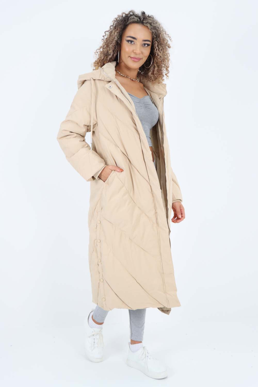 Italian Quilted Hooded Long Jacket Coat For Women  - Dropwear