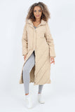 Italian Quilted Hooded Long Jacket Coat For Women  - Dropwear