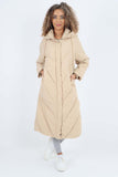 Italian Quilted Hooded Long Jacket Coat For Women  - Dropwear