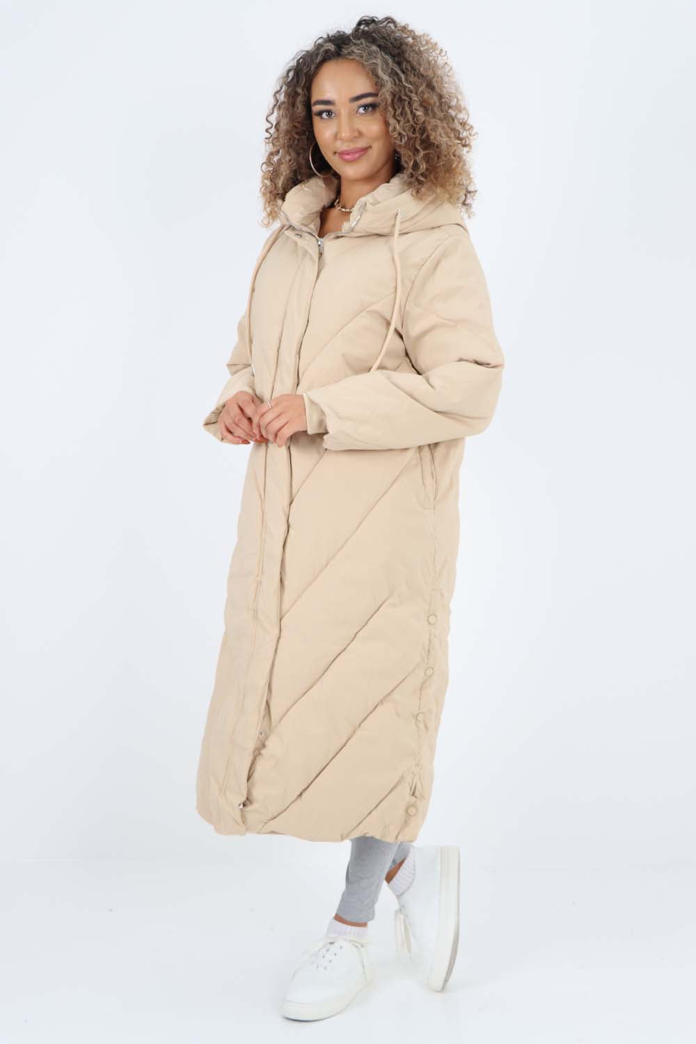 Italian Quilted Hooded Long Jacket Coat For Women  - Dropwear