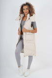 Italian Padded Pockets Hooded Long Gilet For Women  - Dropwear