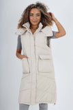 Italian Padded Pockets Hooded Long Gilet For Women  - Dropwear