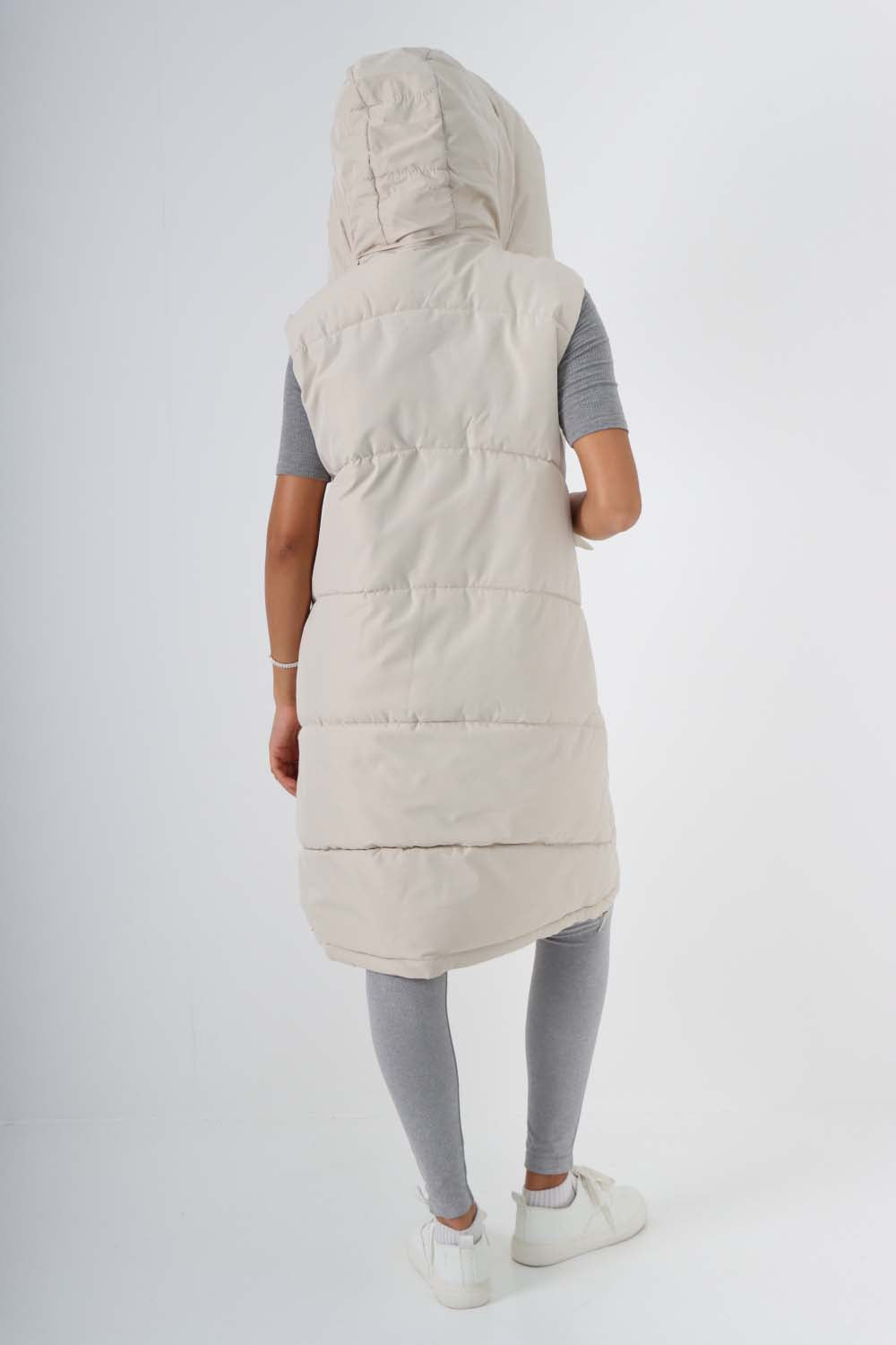 Italian Padded Pockets Hooded Long Gilet For Women  - Dropwear