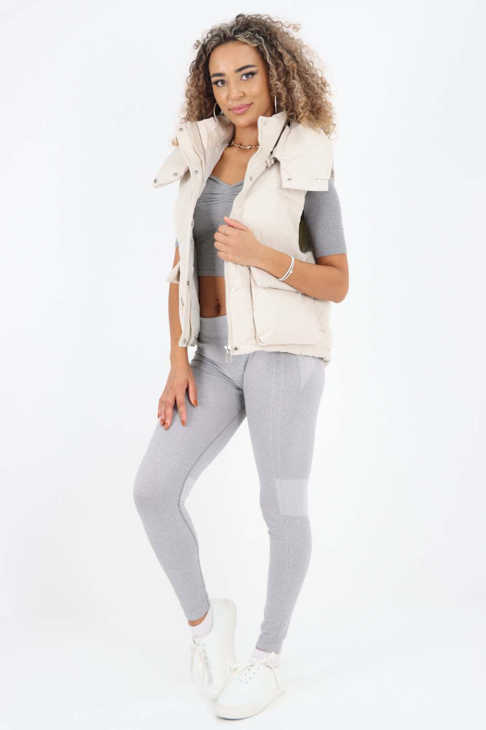Italian Padded Pockets Hooded Gilet For Women  - Dropwear