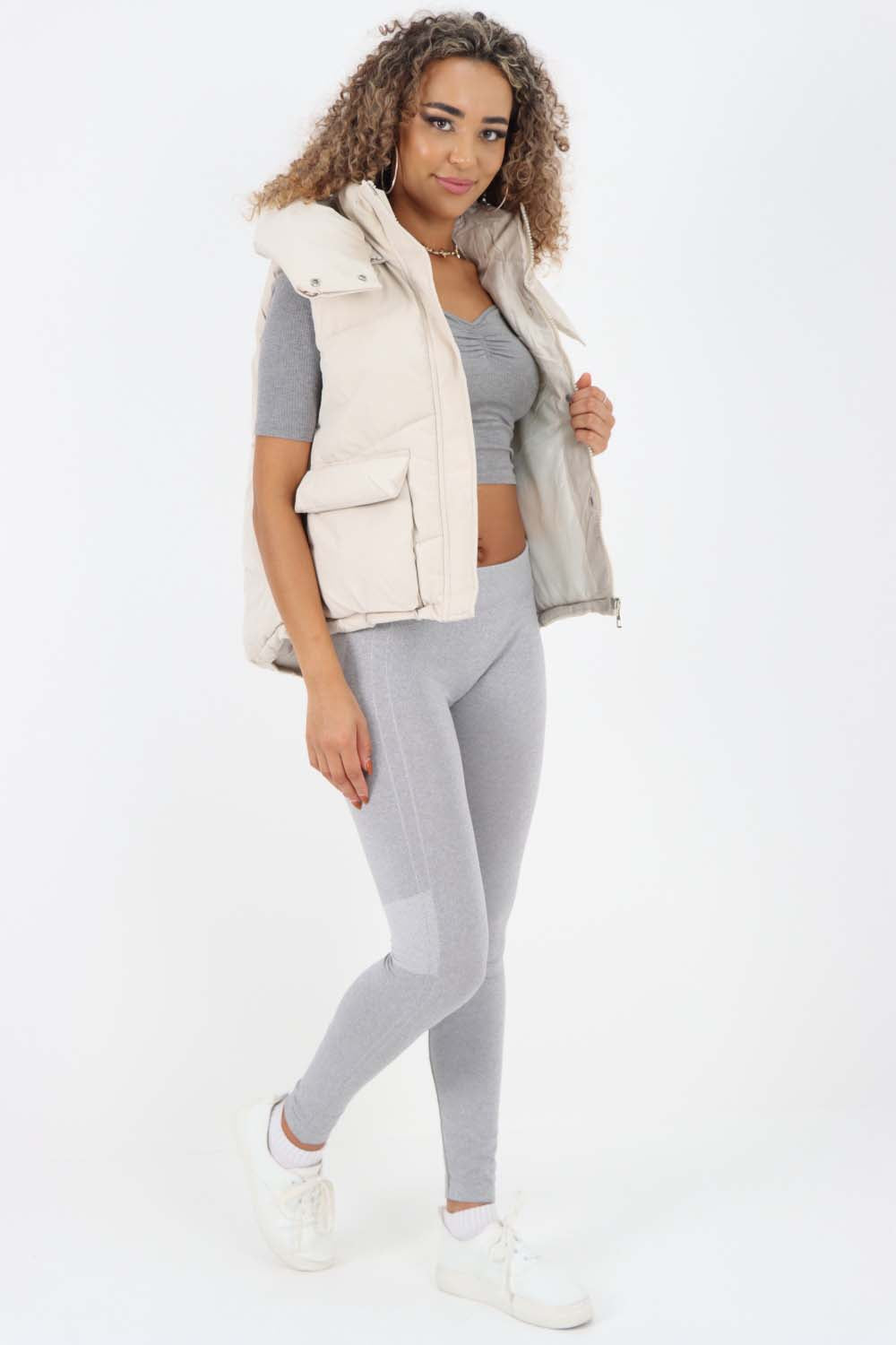 Italian Padded Pockets Hooded Gilet For Women  - Dropwear