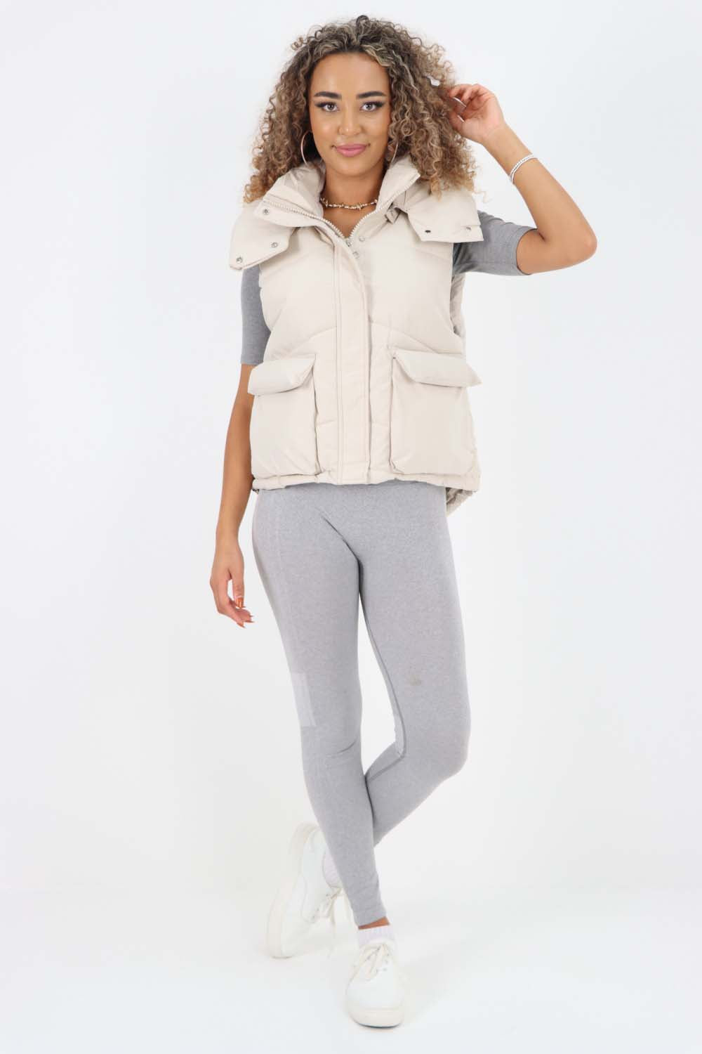 Italian Padded Pockets Hooded Gilet For Women  - Dropwear