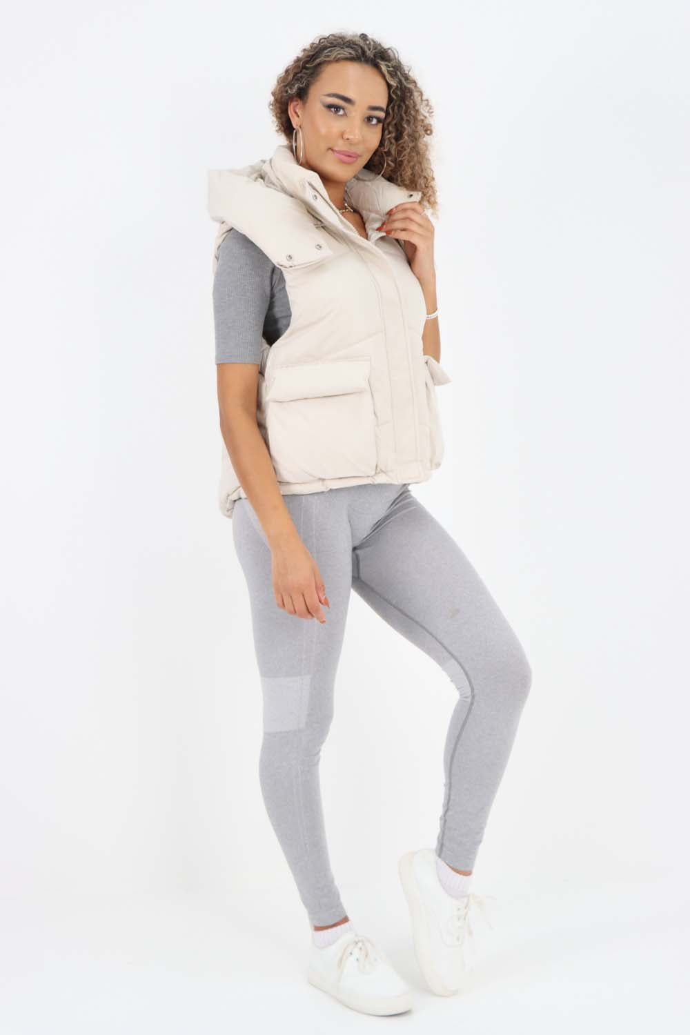 Italian Padded Pockets Hooded Gilet For Women  - Dropwear