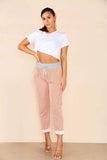 Plus Size Italian Thin Stripes Print Drawstring Cotton Joggers For Women  - Dropwear