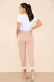 Plus Size Italian Thin Stripes Print Drawstring Cotton Joggers For Women  - Dropwear