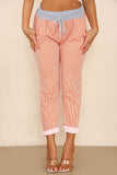 Plus Size Italian Thin Stripes Print Drawstring Cotton Joggers For Women  - Dropwear
