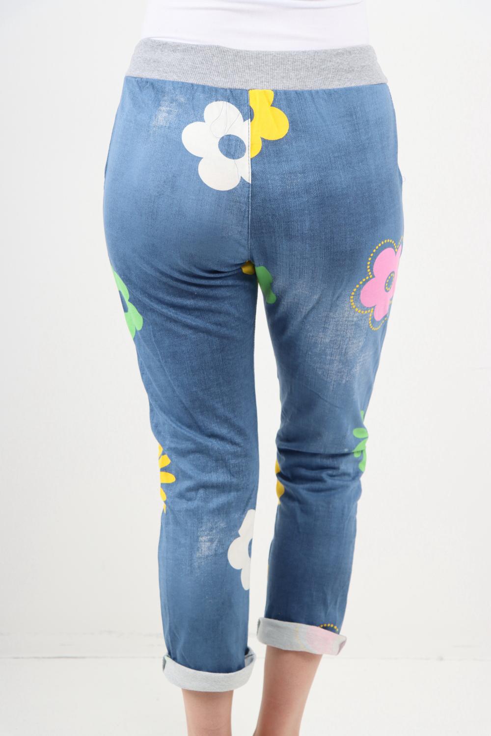 Light Denim Daisy Flower Print Sweatpants For Women 16 - Dropwear