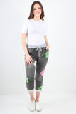 Dark Denim Daisy Flower Print Sweatpants For Women 10 - Dropwear