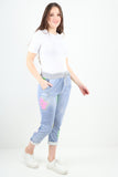 Dark Denim Daisy Flower Print Sweatpants For Women 18 - Dropwear