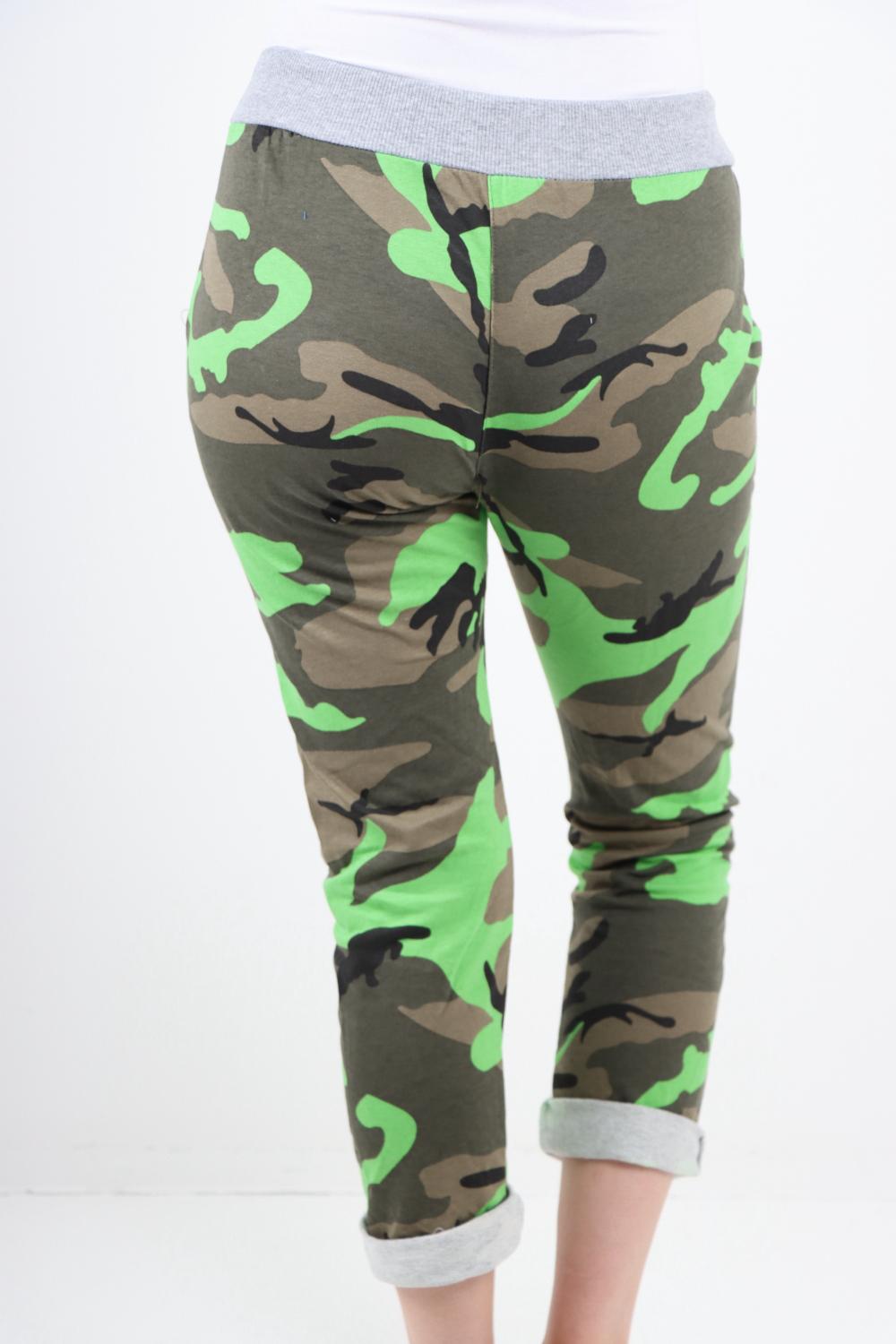 Green Italian Camouflage Print Trousers For Women 14 - Dropwear