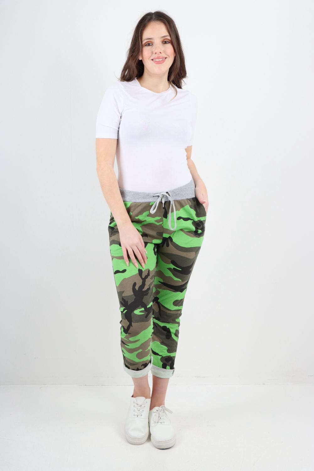 Green Italian Camouflage Print Trousers For Women 22 - Dropwear