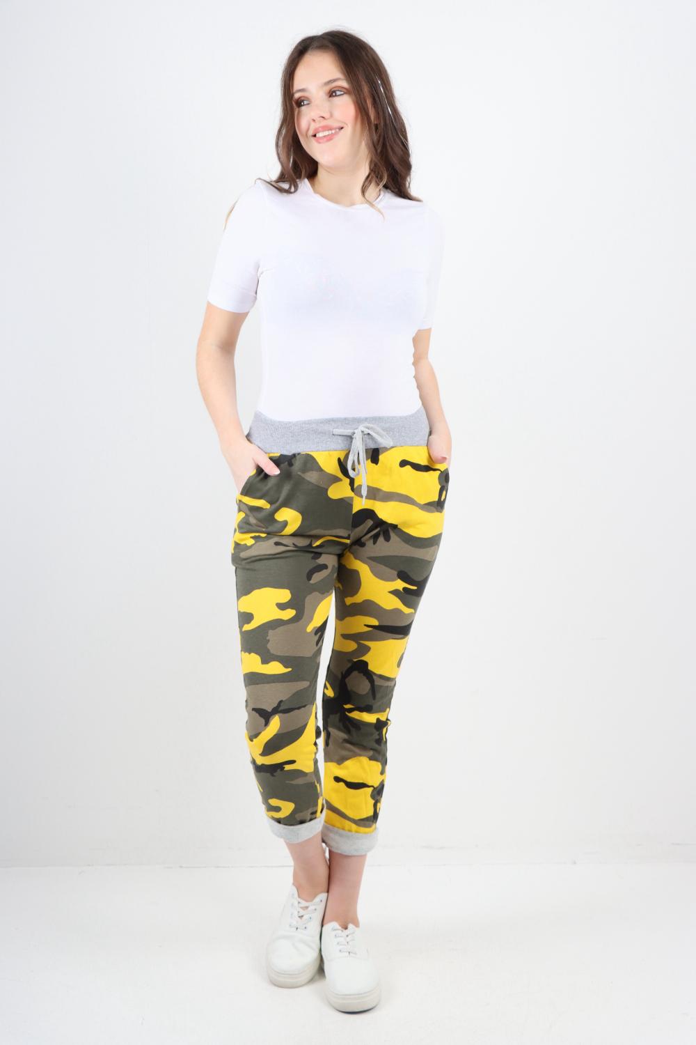 Green Italian Camouflage Print Trousers For Women 20 - Dropwear