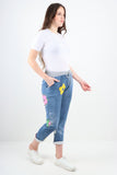Dark Denim Daisy Flower Print Sweatpants For Women 16 - Dropwear