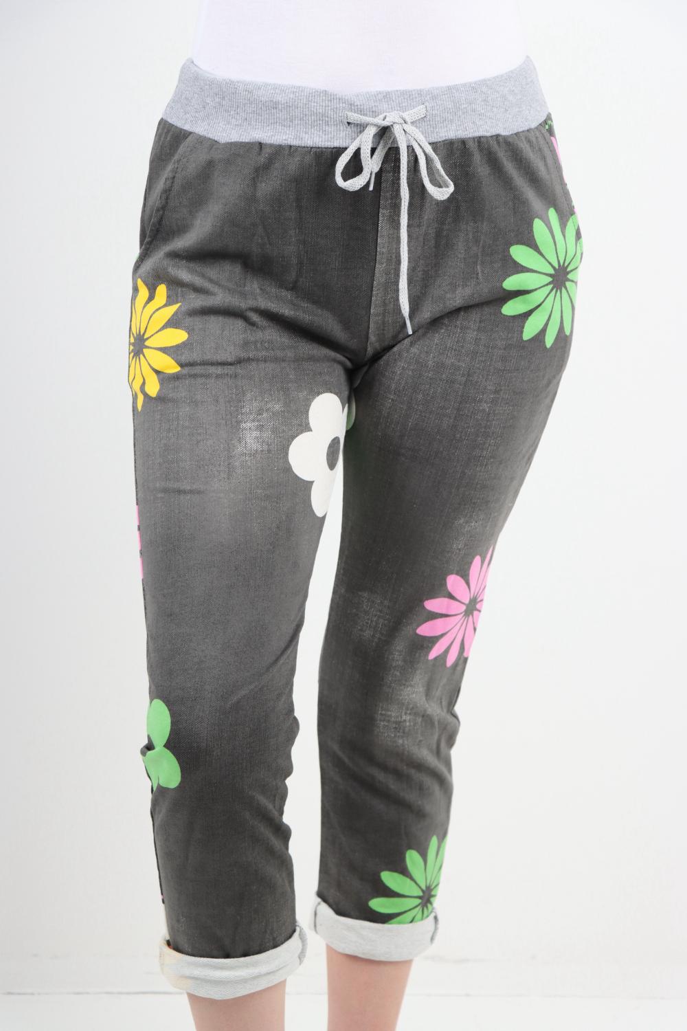 Light Denim Daisy Flower Print Sweatpants For Women 8 - Dropwear
