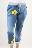 Light Denim Daisy Flower Print Sweatpants For Women 12 - Dropwear