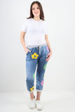 Dark Denim Daisy Flower Print Sweatpants For Women 14 - Dropwear