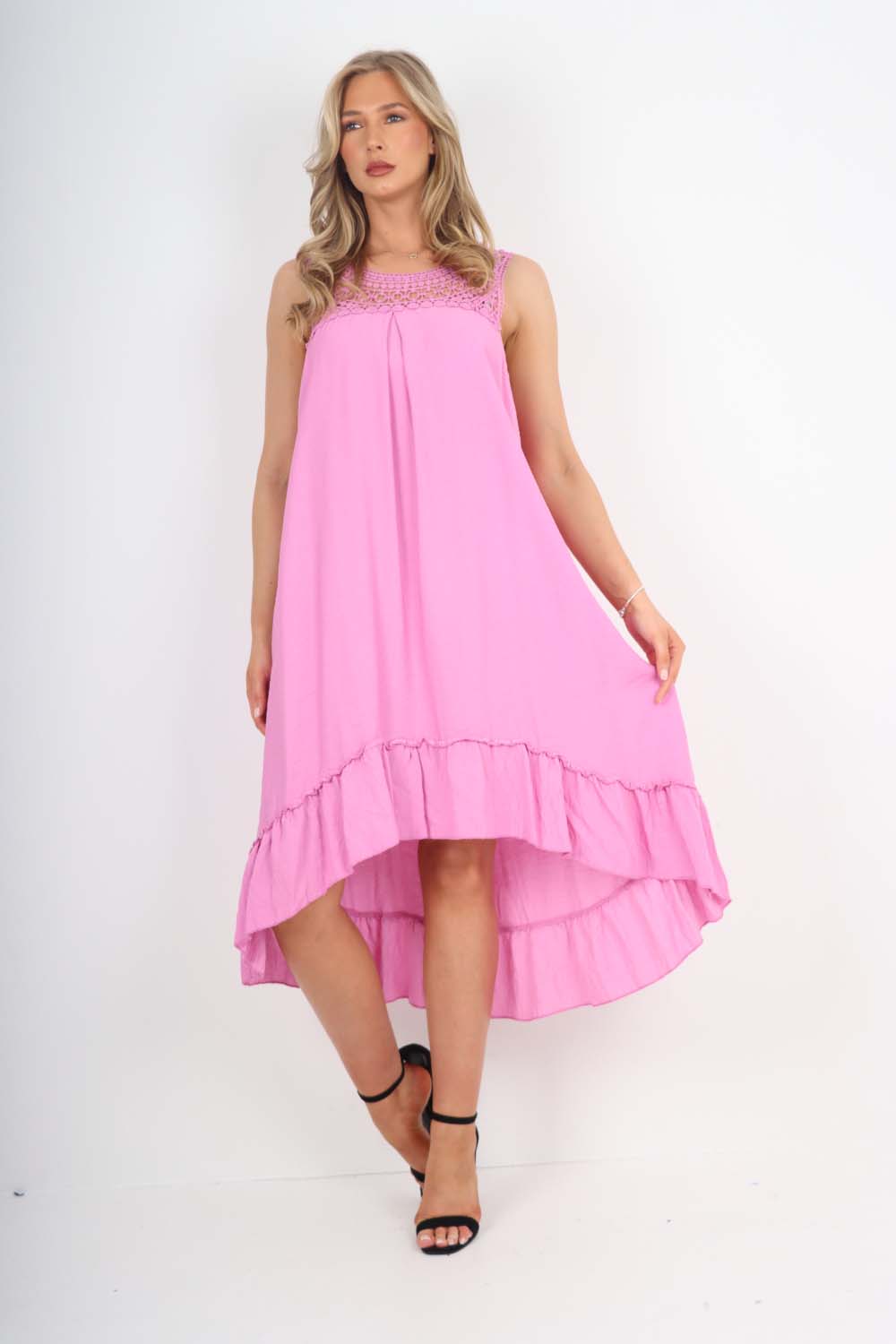 Italian Lace Neckline Dipped Hem Dress For Women  - Dropwear