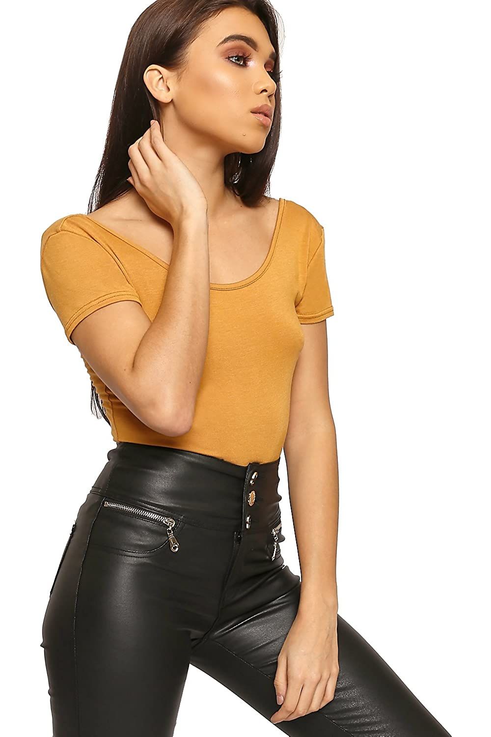 Purple Plain Short Sleeve Bodysuits For Women 12-14 - Dropwear