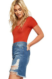 Plain Short Sleeve Bodysuits For Women  - Dropwear