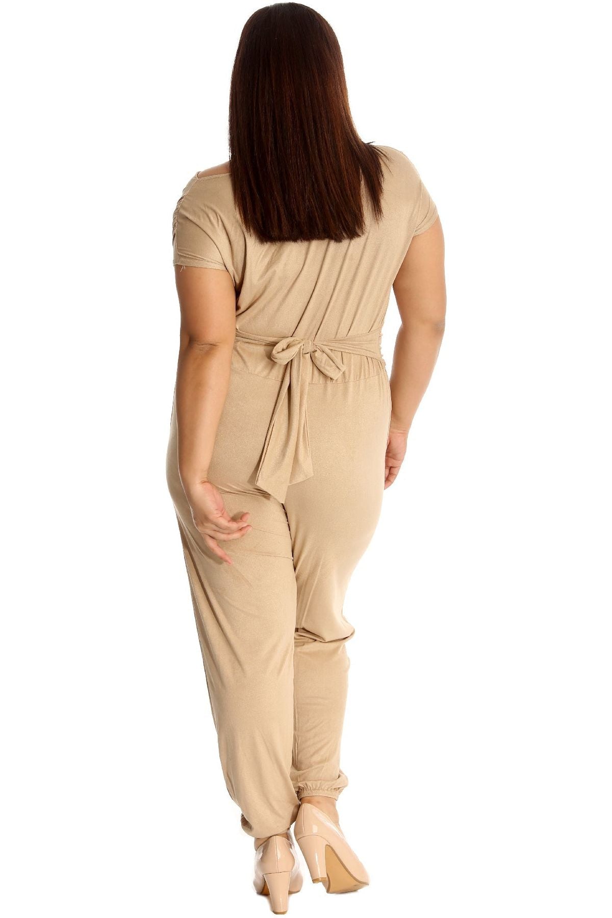 Mocha Plus Size Cowl Neck Pocket Belted Jumpsuits For Women 18 - Dropwear