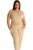Mocha Plus Size Cowl Neck Pocket Belted Jumpsuits For Women 26-28 - Dropwear