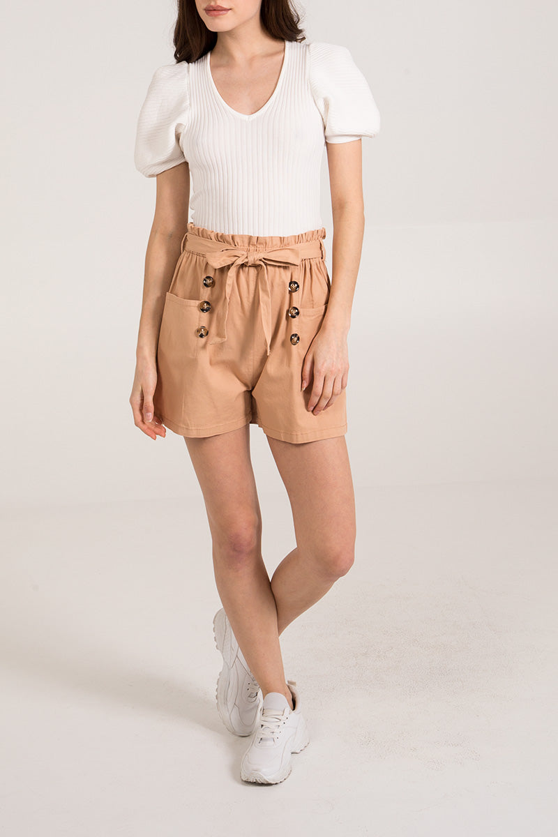 Camel Stretch Paper Bag Shorts For Women MEDIUM - Dropwear