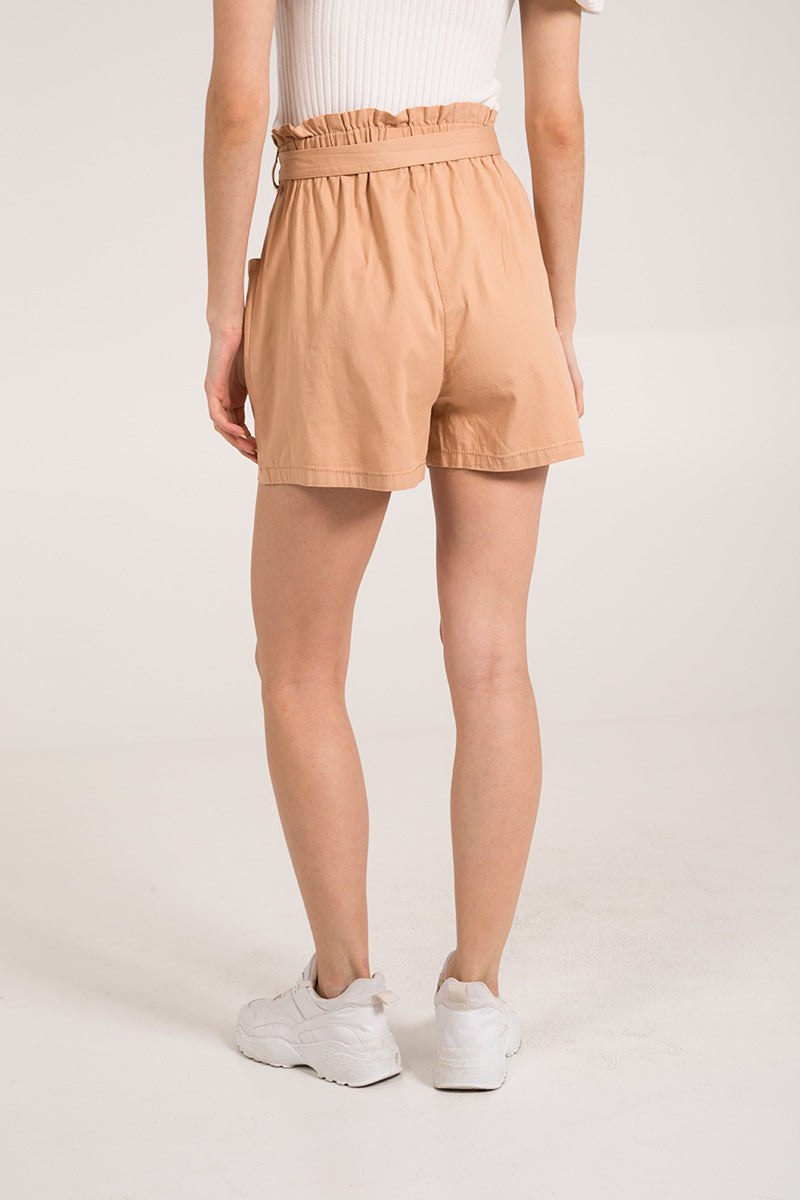 Khaki Stretch Paper Bag Shorts For Women SMALL - Dropwear
