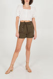 Khaki Stretch Paper Bag Shorts For Women MEDIUM - Dropwear