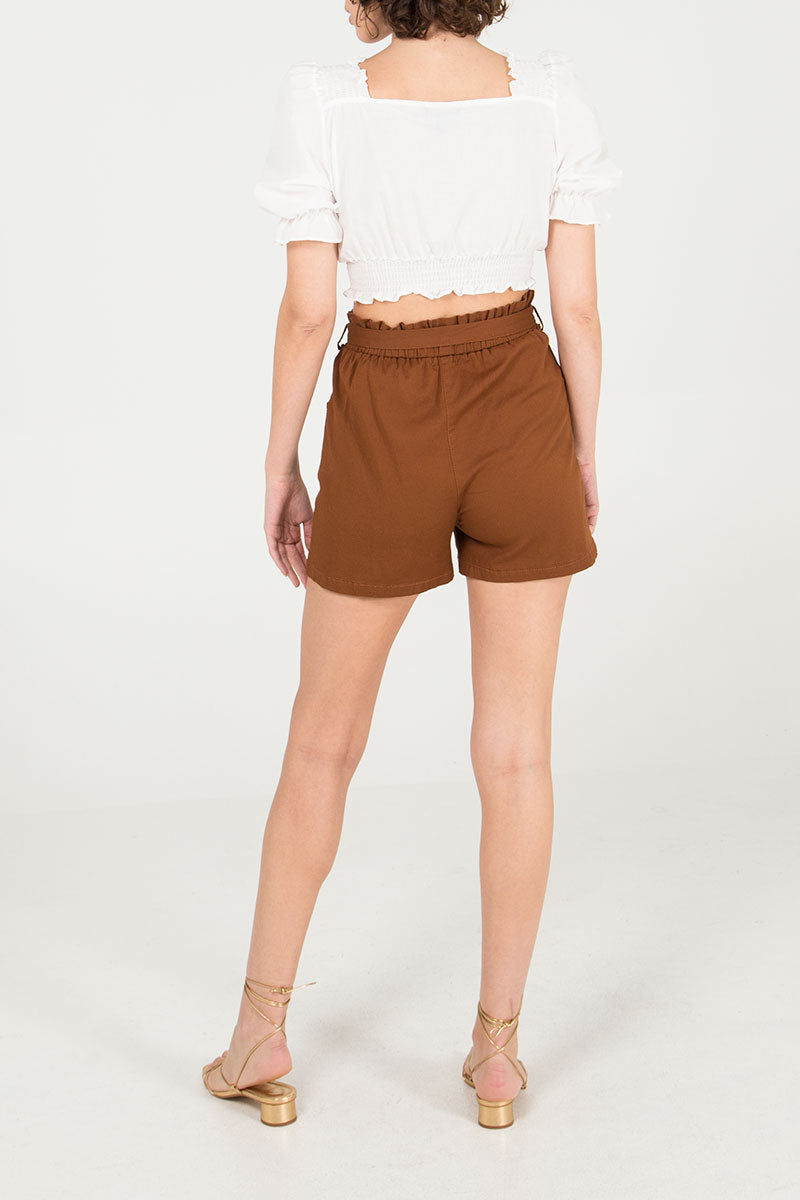 Black Stretch Paper Bag Shorts For Women LARGE - Dropwear