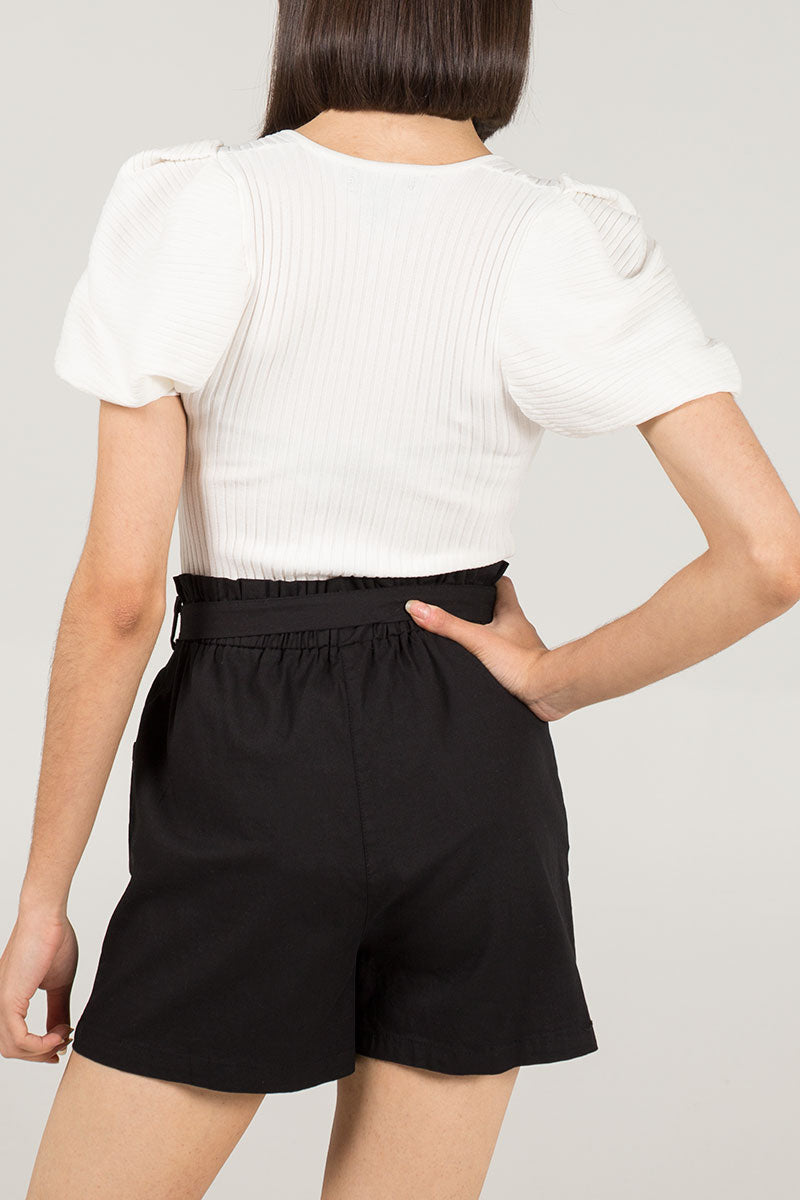 Black Stretch Paper Bag Shorts For Women SMALL - Dropwear
