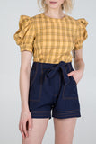 Navy Paperbag Waist Contrast Stitch Short For Women SMALL - Dropwear