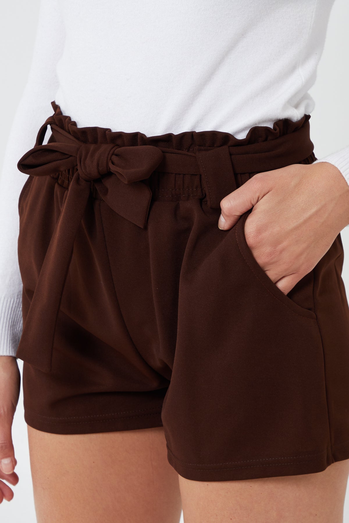 Black Paperbag Tied Waist Shorts For Women MEDIUM - Dropwear