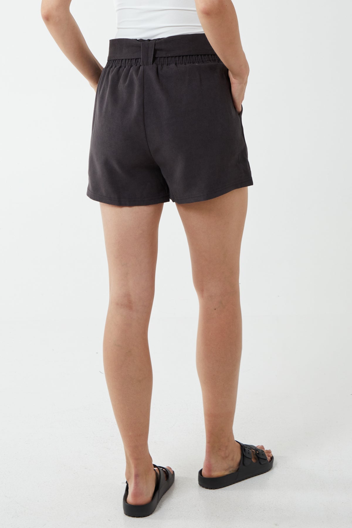 Taupe Paperbag Shorts For Women SMALL - Dropwear