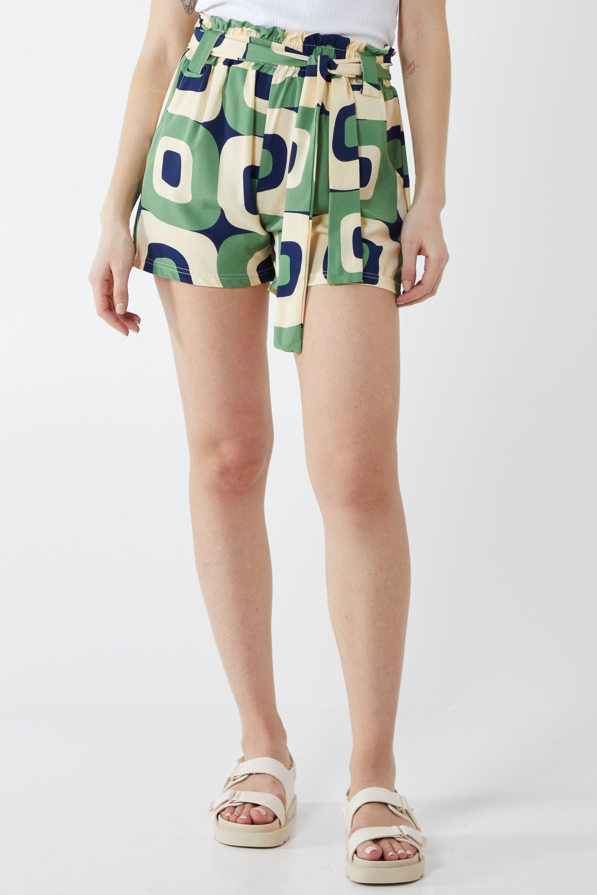 Orange Abstract Belted Shorts For Women SMALL - Dropwear