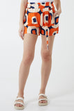 Orange Abstract Belted Shorts For Women MEDIUM - Dropwear