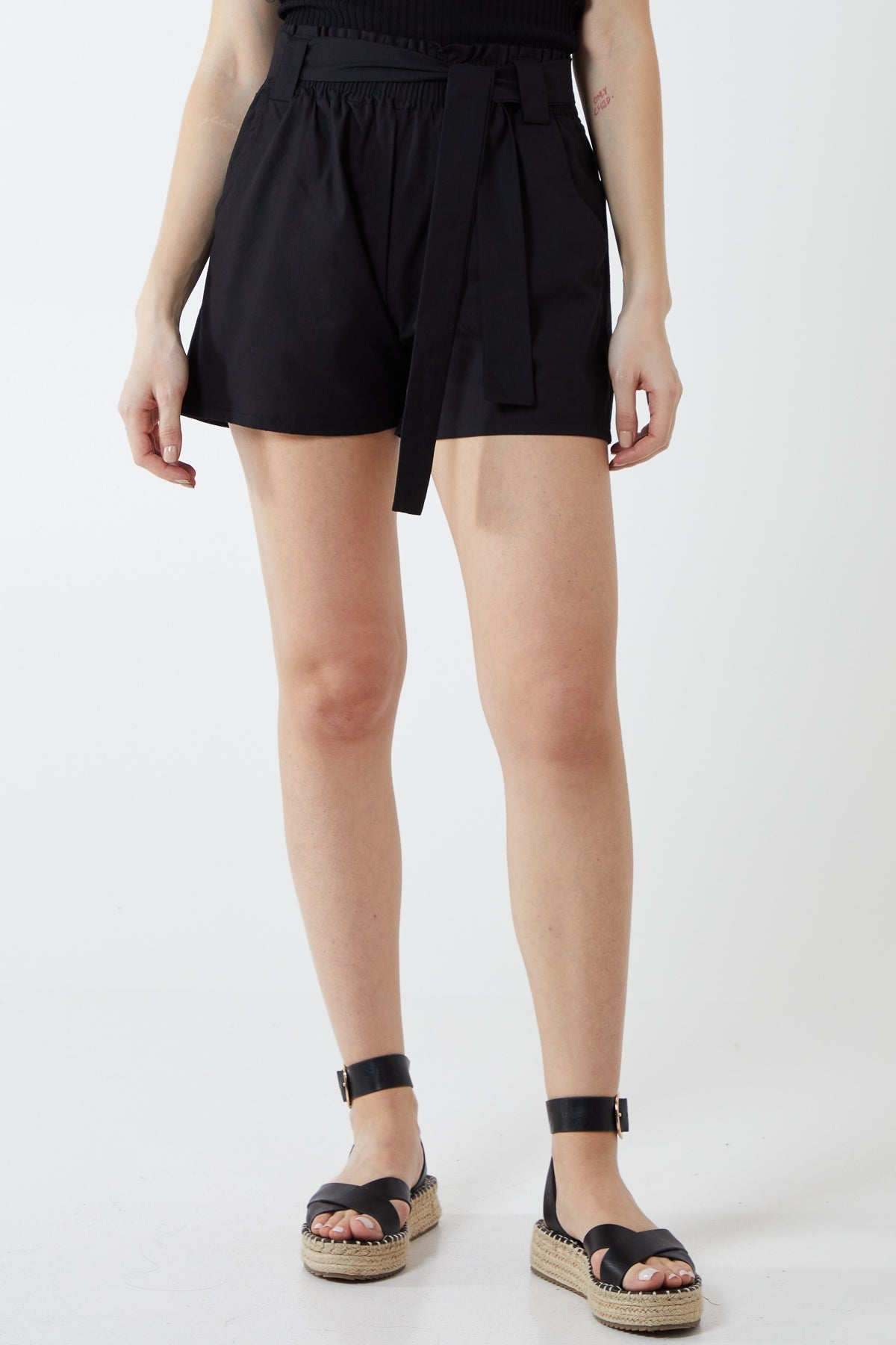 Linen Paper Bag Waist Belted Shorts For Women MEDIUM - Dropwear